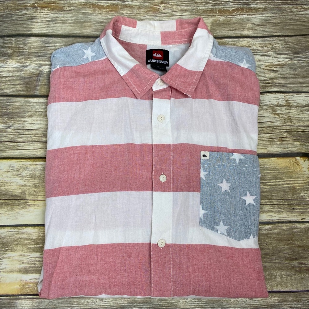 Quicksilver Patriotic Flag Button Down Shirt, XL